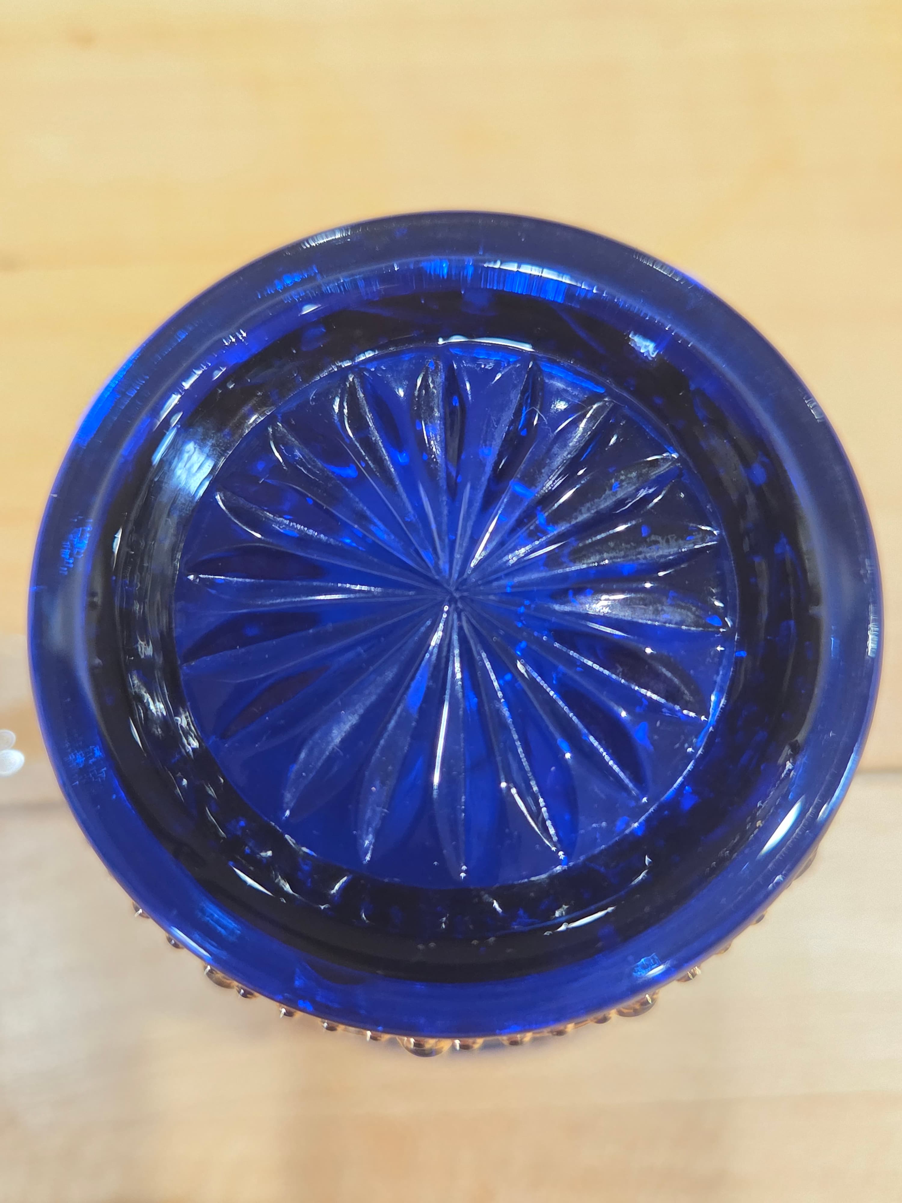 Vintage Cobalt Blue Glass Gold Gilt Eye of Glass Toothpick Holder Votive Cup - Thumbnail 3