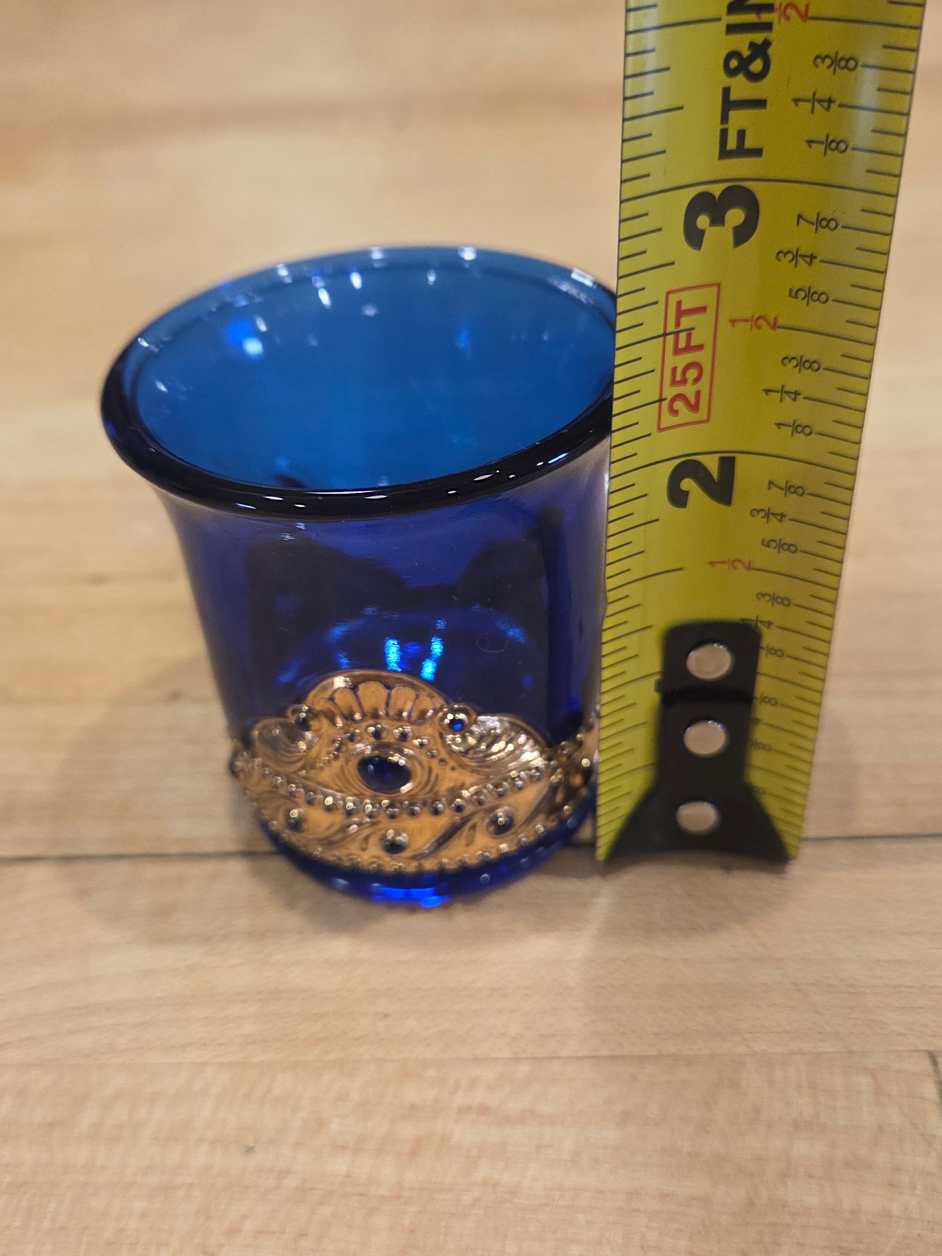 Vintage Cobalt Blue Glass Gold Gilt Eye of Glass Toothpick Holder Votive Cup - Thumbnail 4