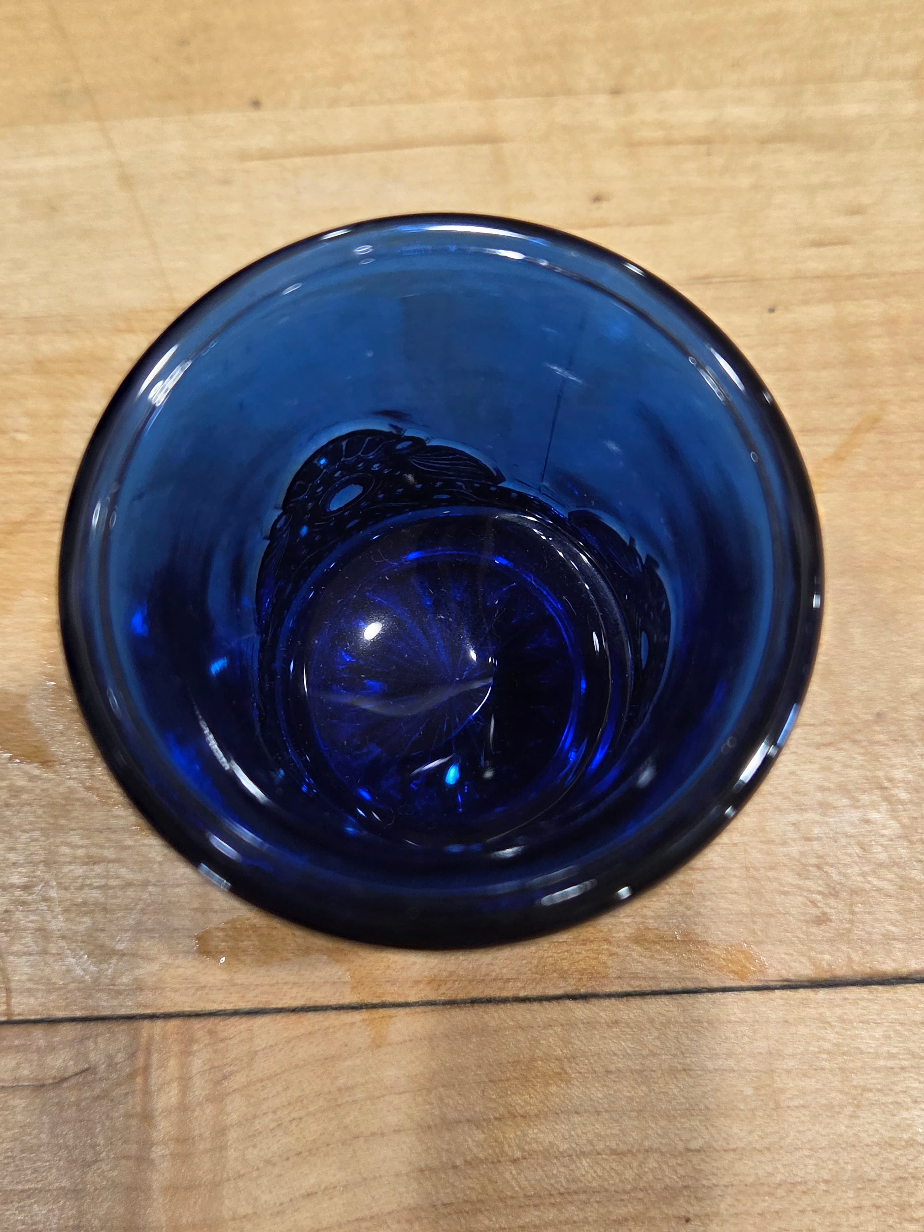 Vintage Cobalt Blue Glass Gold Gilt Eye of Glass Toothpick Holder Votive Cup - Thumbnail 2