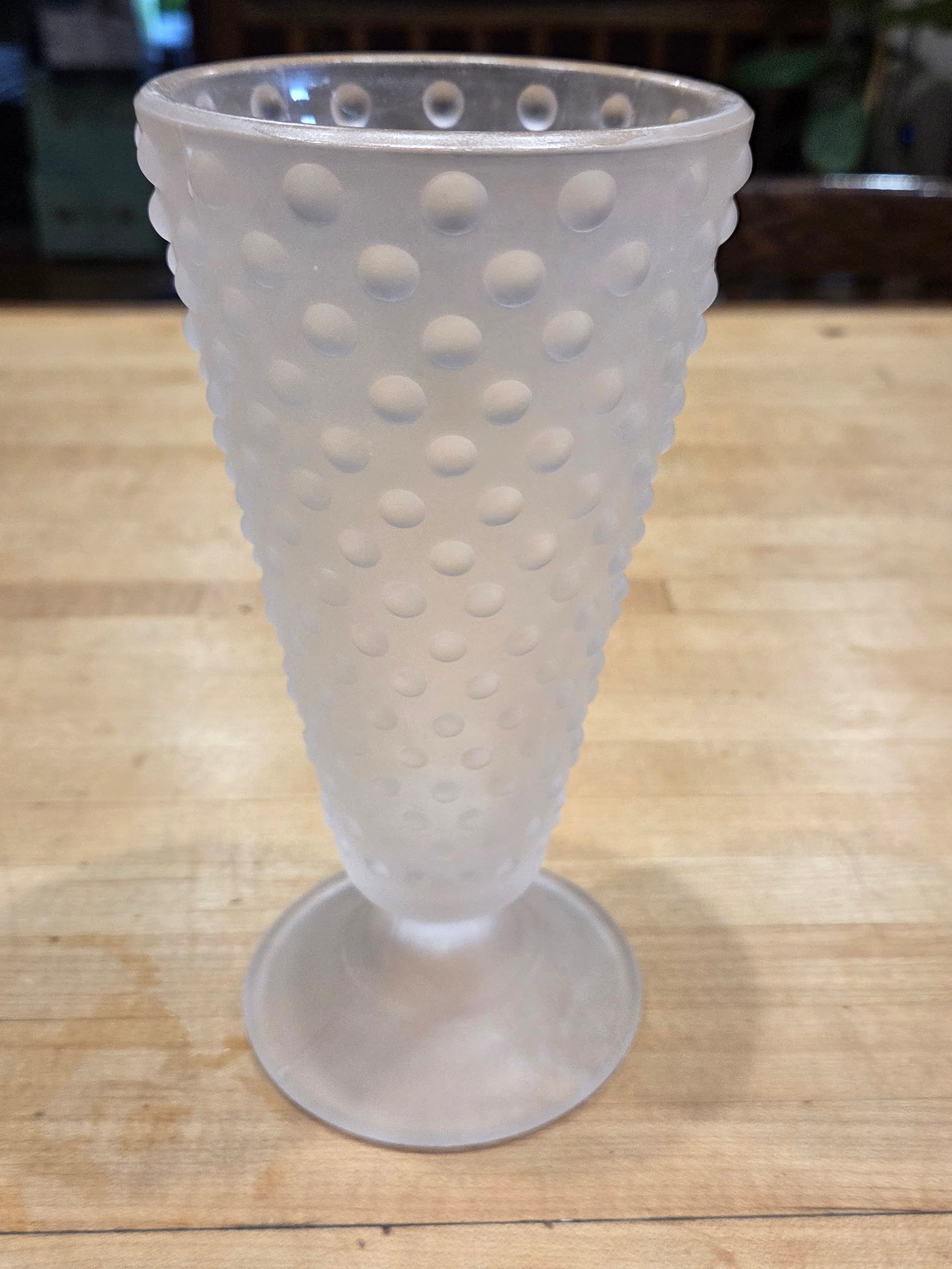 Vintage Indiana Glass Clear Satin Frosted Hobnail Footed Tumbler Vase 8 in - Thumbnail 4