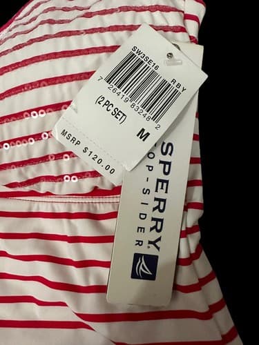 Sperry Top sider Women's Tankini swimsuit 2 piece stripe Size Medium/Small Red - Thumbnail 3