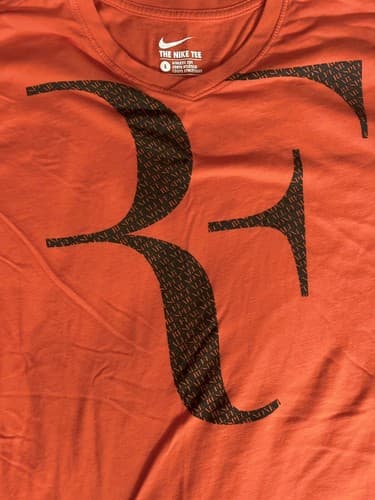 Roger Federer Repeat RF Logo Nike T-Shirt Mens Size Large Orange - Thumbnail 3