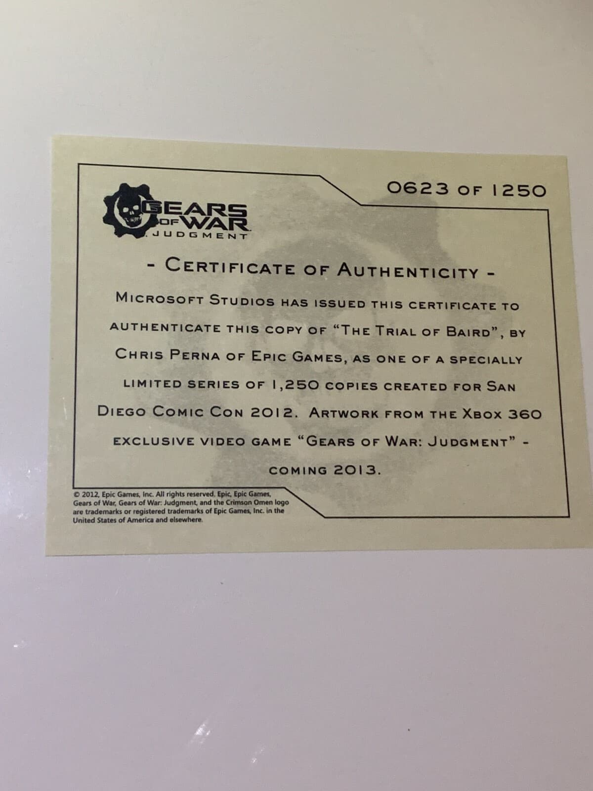 Gears of War Judgement 2012 SDCC Exclusive Poster RARE! Comic Con 623/1250 - Thumbnail 3