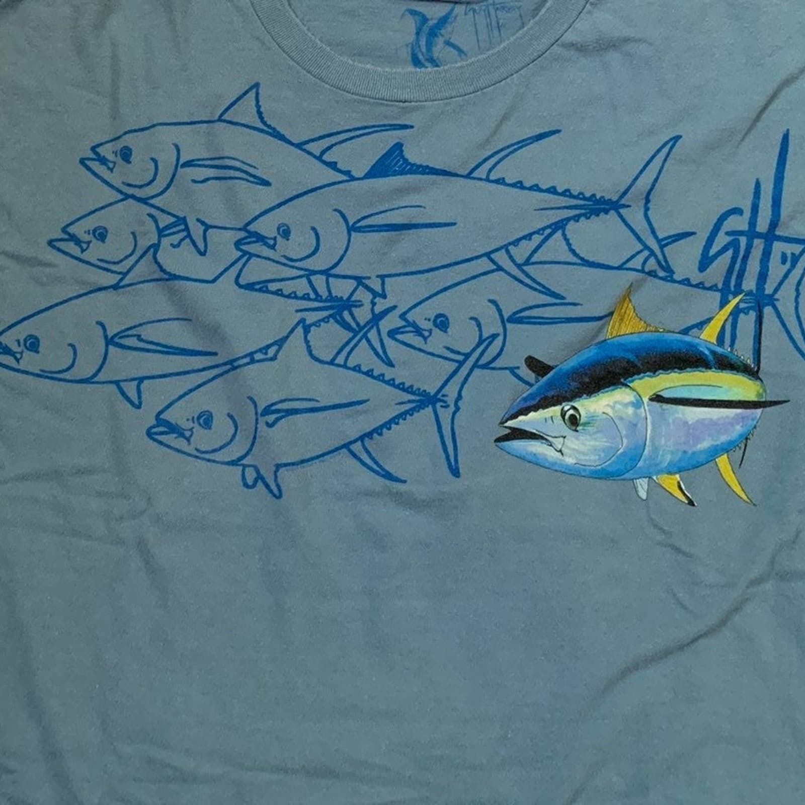 Guy Harvey Marlin T-Shirt Blue Men's Large Bluewater Shirt - Thumbnail 2