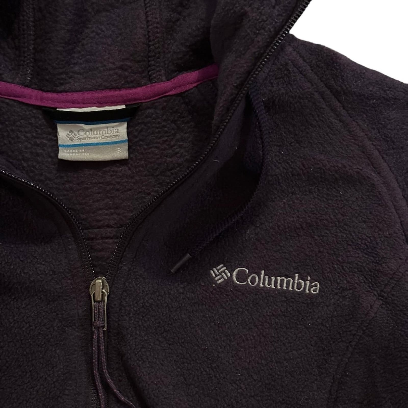 Columbia Sweater Womens Small Purple Fleece Hooded Full Zip Pockets Long Sleeve - Thumbnail 3