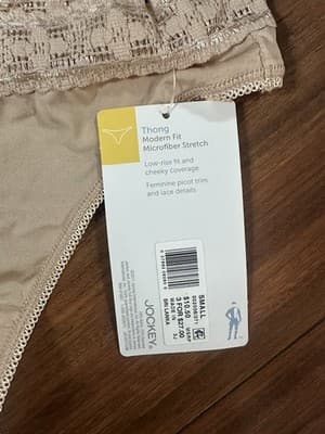 3 RACHEL ZOE Jockey Women’s Small Thong Panties Beige Microfiber Stretch - Thumbnail 2