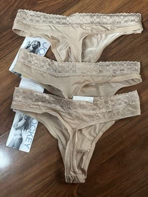 3 RACHEL ZOE Jockey Women’s Small Thong Panties Beige Microfiber Stretch - Thumbnail 3