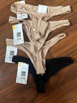 4 RACHEL ZOE Jockey Women’s Small Thong Panties Beige Black Modal Stretch - Thumbnail 2