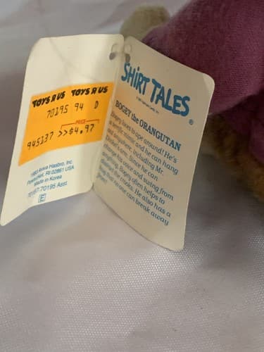 Vintage Hasbro Softies Bogey Orangutan Plush Shirt Tales Monkey 1981 w/ Tag - Thumbnail 4