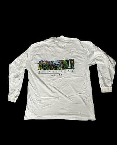 Men’s XL Rainforest Crazy Shirts White Hawaii Nature Long Sleeve T-Shirt - Thumbnail 2