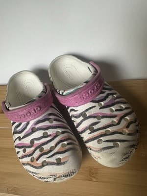 Crocs Comfort Kids Classic Clog Teal Black Pink Black Zebra and Clitter Size 12 - Thumbnail 2