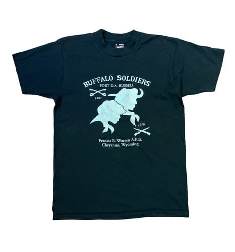 Vtg Buffalo Soldier Warren Air Force T-Shirt Adult USAF Wyoming Single Stitch - Thumbnail 2
