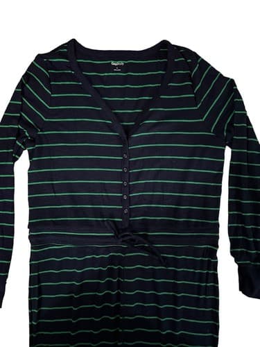 Gap Body Pajamas Womens Large Blue Green Stripe One Piece Jumpsuit Sleepwear - Thumbnail 2