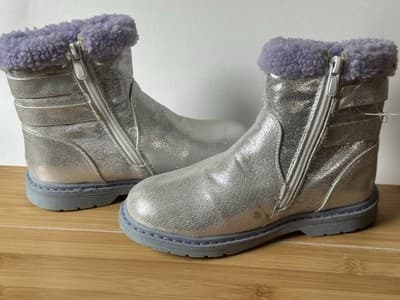 Disney FROZEN 2 Elsa Anna Glitter Silver Zipper Boots Girls Kids 13 - Thumbnail 4