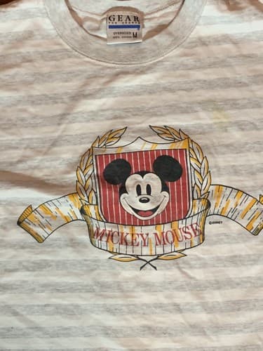 Vintage 90s Mickey Mouse Disney Gear For Sports Medium T Shirt Varsity Striped - Thumbnail 3