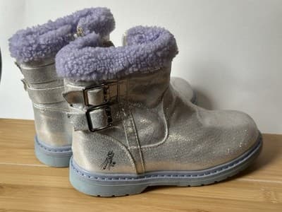 Disney FROZEN 2 Elsa Anna Glitter Silver Zipper Boots Girls Kids 13 - Thumbnail 2