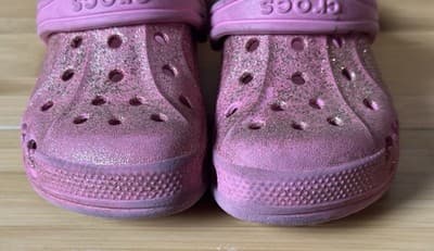 Girls crocs toddler size 11 pink sparkle Glitter - Thumbnail 2