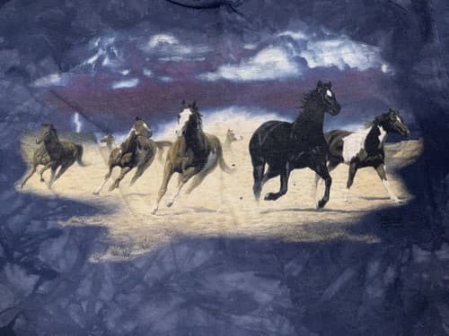 Vintage 90s The Mountain Tie Dye Wild Horses Running T Shirt Blue Sz XL USA - Thumbnail 2