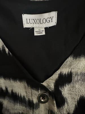 Luxology Dress Womens Small Black White Belted Tiered Boho Midi Puff NEW Animal - Thumbnail 5