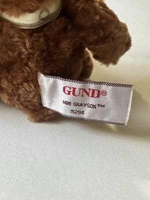 GUND Mini GRAYSON 15294 Stuffed Brown Bear w Bow- 5.5" Movable Joints W Tag - Thumbnail 4