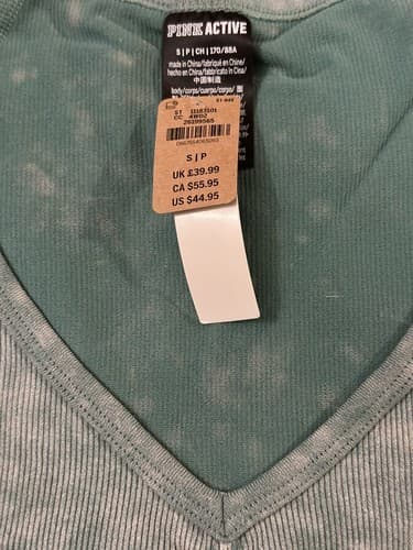 Victorias Secret Pink Active Green Long Sleeve V Neck Ribbed Fitted Shirt S NWT - Thumbnail 4