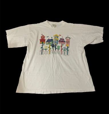 Vintage Alore Birds Flowers And Birdfeeders 90s T Shirt XXL Single Stitch USA - Thumbnail 2