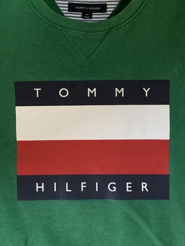 Tommy Hilfiger Sweatshirt Crewneck Graphic Logo Big Flag Long Sleeve Men Small - Thumbnail 2
