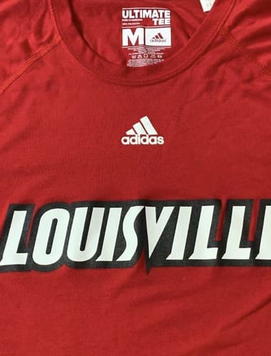 ADIDAS LOUISVILLE CARDINALS MENS Medium RED CLIMALite Ultimate Tee Logo - Thumbnail 2