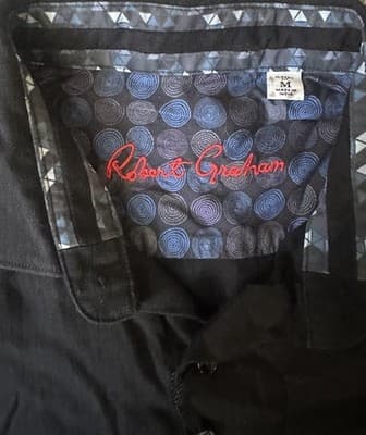 Robert Graham Classic Fit M Dress Shirt Solid Black - Thumbnail 6