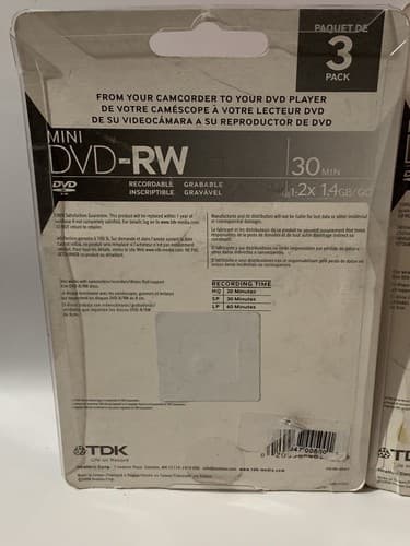 (3) TDK Mini DVD-RW Camcorder Computer 30 Min Rewritable DVD Disk 3 Packs New - Thumbnail 6