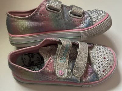 Skechers Twinkle Toes Light Up Girls Shoes Size 10 Rainbow Sequins - Thumbnail 3