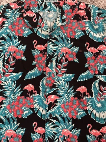 Cubavera Flamingo Beach Party Button Down Black Mens Size Large Short Sleeve New - Thumbnail 4