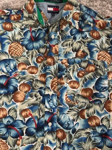 Tommy Hilfiger Hawaiian Tropical Shirt Buttoned Long Sleeve Mens Medium Vtg - Thumbnail 5