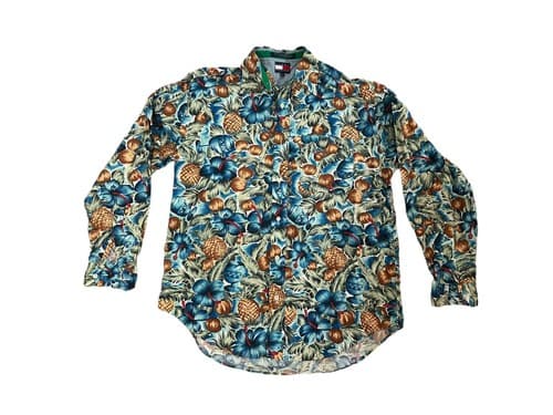 Tommy Hilfiger Hawaiian Tropical Shirt Buttoned Long Sleeve Mens Medium Vtg - Thumbnail 2