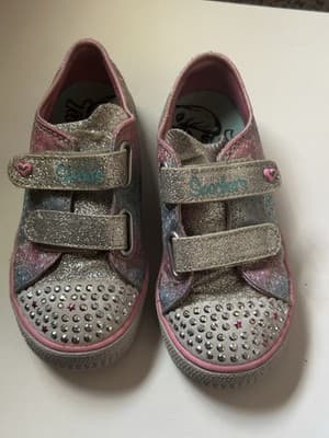 Skechers Twinkle Toes Light Up Girls Shoes Size 10 Rainbow Sequins - Thumbnail 2