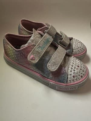 Skechers Twinkle Toes Light Up Girls Shoes Size 10 Rainbow Sequins