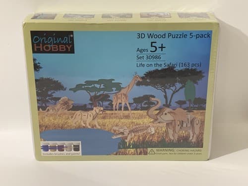 Original Hobby® "Life On The Safari" 3D Wood Puzzle 5-Pack Wooden w/ Paint New