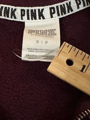 VICTORIA SECRET PINK 1/4 Zip Womens Pullover Sweatshirt Small Maroon Dot Logo - Thumbnail 4