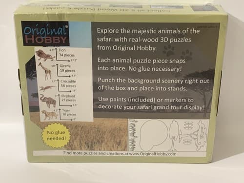 Original Hobby® "Life On The Safari" 3D Wood Puzzle 5-Pack Wooden w/ Paint New - Thumbnail 2