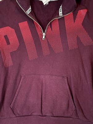 VICTORIA SECRET PINK 1/4 Zip Womens Pullover Sweatshirt Small Maroon Dot Logo - Thumbnail 3