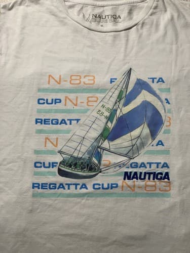 Nautica N-83 SAILING REGATTA CUP Men's t shirt Sz XL White Graphic Embroidered - Thumbnail 2