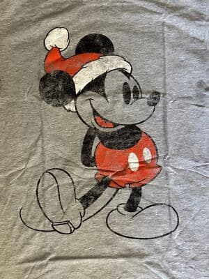 Disney Distressed Two Sided Micky Mouse Santa Christmas T-Shirt Gray Mens Small - Thumbnail 2