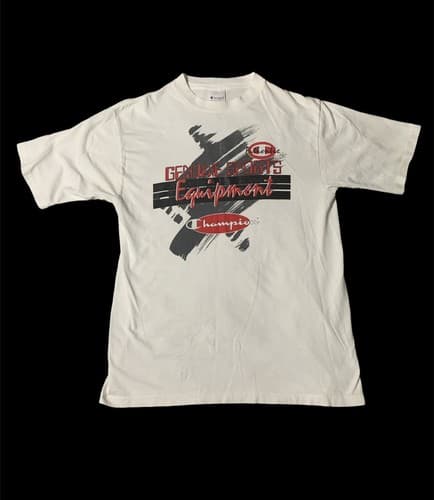 Vintage 90s Champion White Graphic T Shirt Size M Single Stitch Logo USA