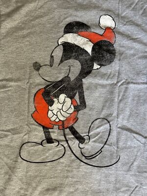 Disney Distressed Two Sided Micky Mouse Santa Christmas T-Shirt Gray Mens Small - Thumbnail 4