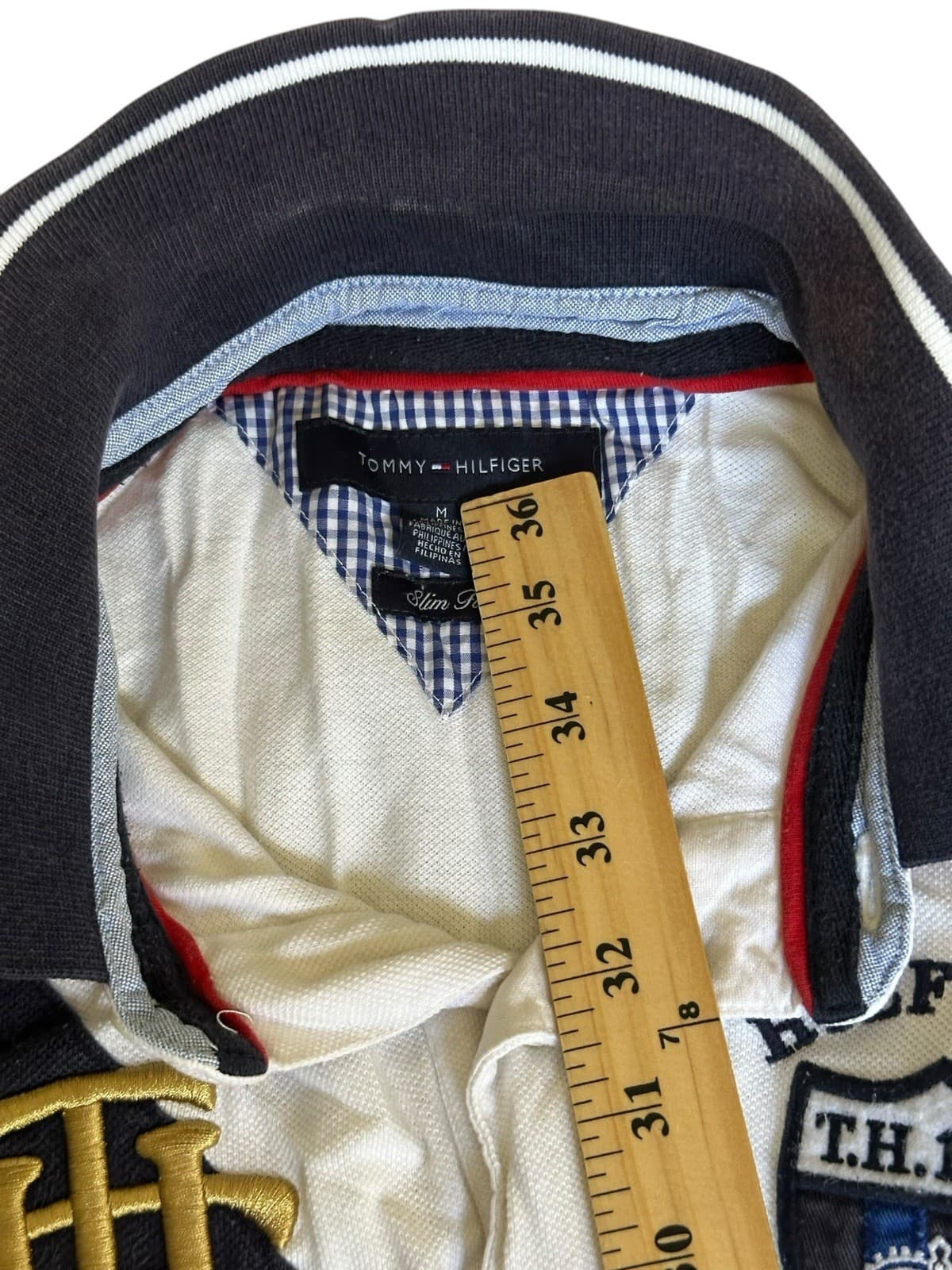 VINTAGE Tommy Hilfiger Shirt Men's Slim fit M Polo Spellout Colorblock Rugby - Thumbnail 8