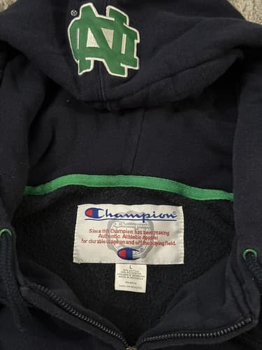 Notre Dame Fighting Irish Hoodie Sweatshirt Size Large Blue Champion Full Zip - Thumbnail 5