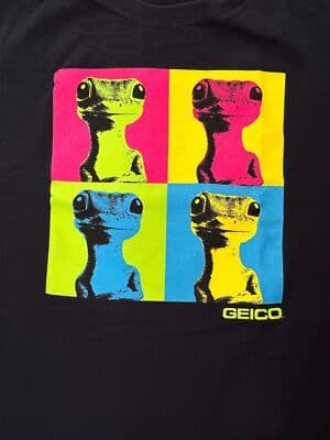 GEICO Insurance Gecko Black and Multi-Color Logo Advertising T-Shirt Men's XL - Thumbnail 2