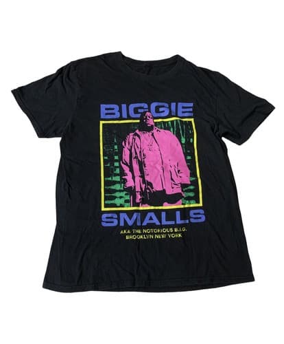 Biggie Smalls AKA The Notorious B.I.G Brooklyn New York Black T Shirt Large Neon