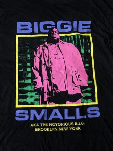 Biggie Smalls AKA The Notorious B.I.G Brooklyn New York Black T Shirt Large Neon - Thumbnail 2