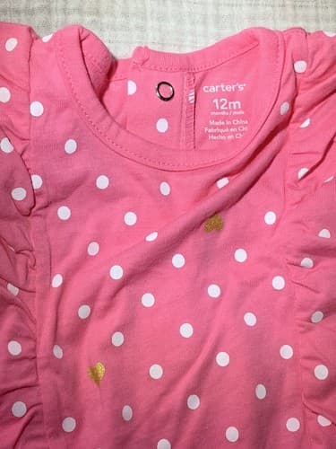 Carter's 1 Pc Romper Baby Girls Pink White Polkadots Jumper 12M Summer Outfit - Thumbnail 3
